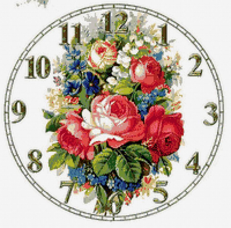 циферблат - часы, розы, букет, красиво, цифры - предпросмотр