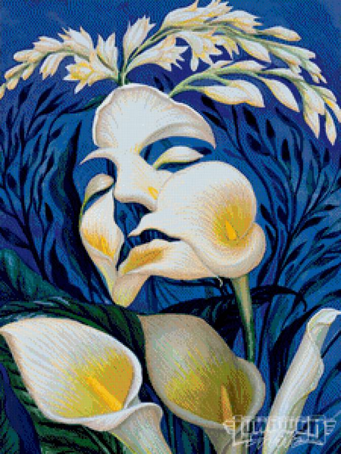 Иллюзия цветов 2 - женщина, цветы, букет, девушка, растения, кала, дева, иллюзия - предпросмотр