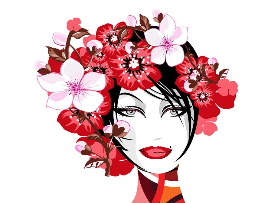 портрет в цветах - девушка, портрет - оригинал