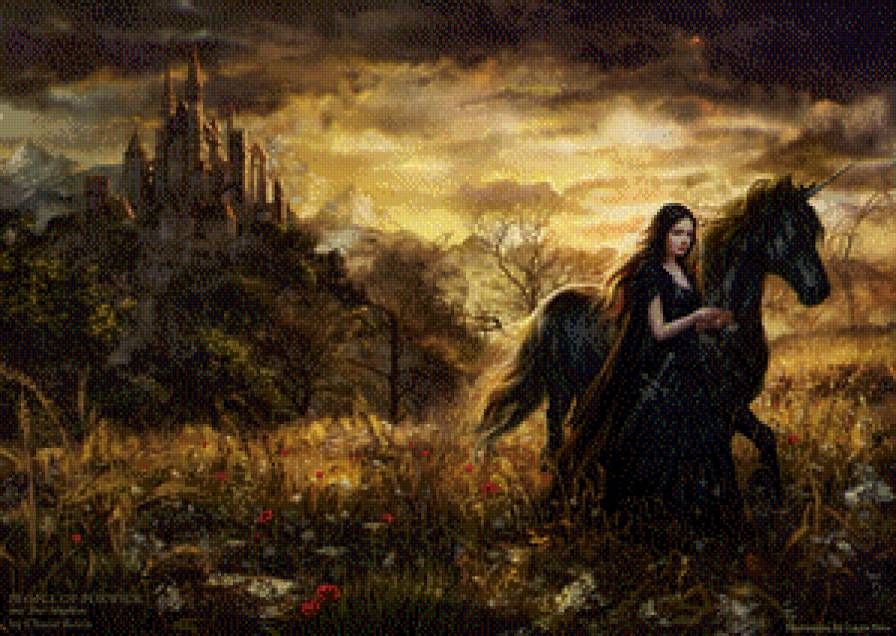 Laura_Sava - девушка, лошадь, фентази, замок - предпросмотр