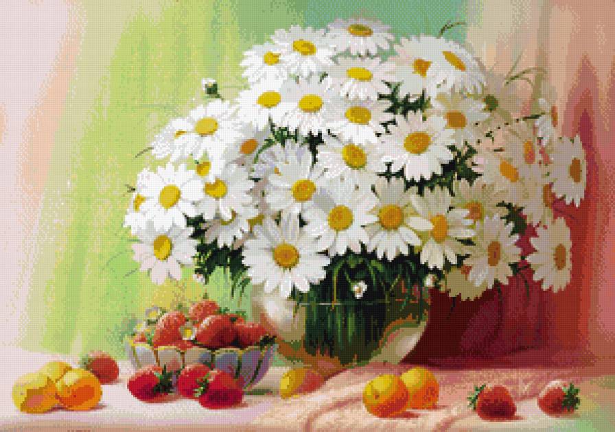 натюрморт с ромашками - цветы, букет, натюрморт - предпросмотр
