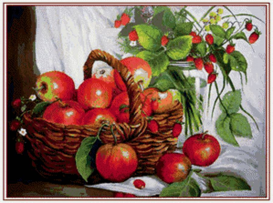 Натюрморт - ягоды, яблоки, земляника - предпросмотр