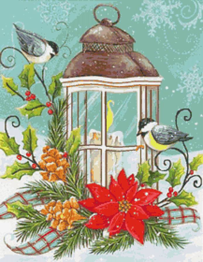 Рождество - синички, открытка, празднки, рождество, пара, птицы - предпросмотр