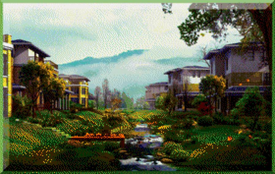 №770556 - картина, природа, пейзаж, домик - предпросмотр