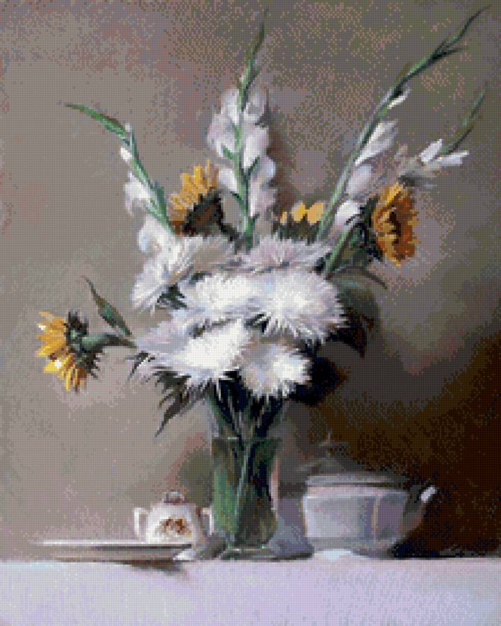 Натюрморт - рисунок, панно, натюрморт, цветы, живопись, картина, букет - предпросмотр