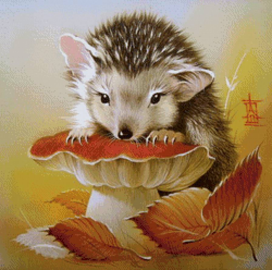 Ёжик и гриб - еж, ежик, гриб, осень - предпросмотр