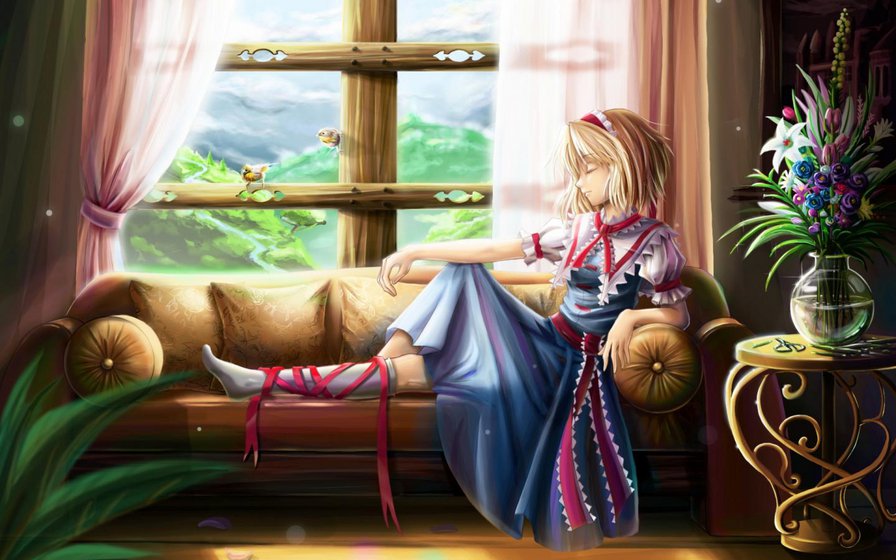 У окна - девочка, окно - оригинал