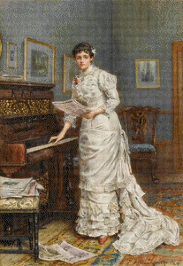 музыкальный вечер - ноты, музыкальный вечер, в белом, леди, пианино - предпросмотр