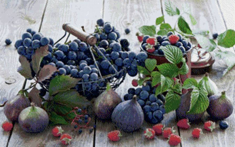 Инжир с малиной и виноградом - ягоды, фрукты - предпросмотр