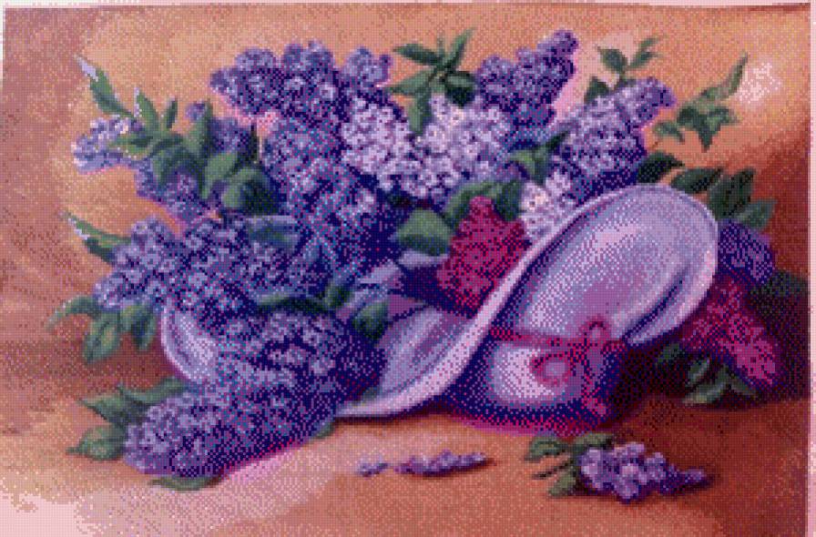 Сирень в шляпке - цветы, шляпка, сирень, картина - предпросмотр