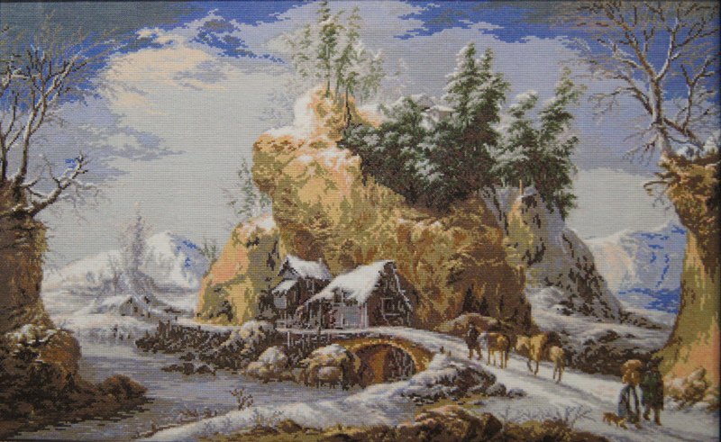 Зимний пейзаж - зима, домики, картина - оригинал