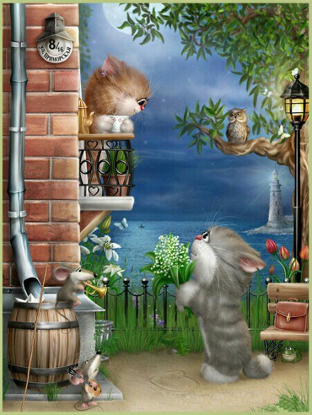 Кот - кот, животные, цветы - оригинал