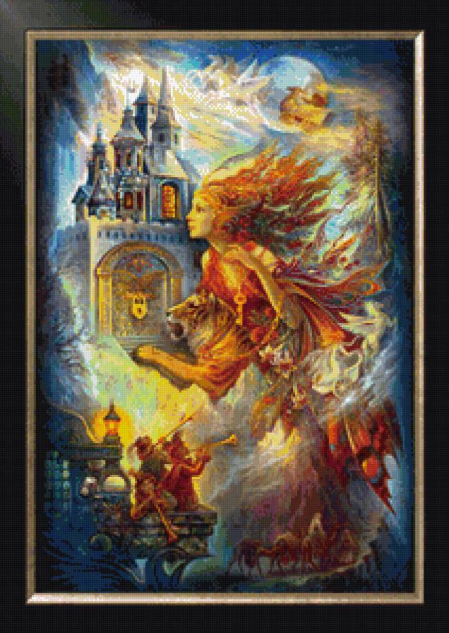 Девушка - девушка, фэнтэзи, замок, тигр - предпросмотр