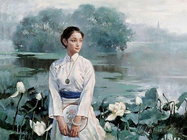 №774074 - портрет, живопись азии, девушка, лица, картина - оригинал