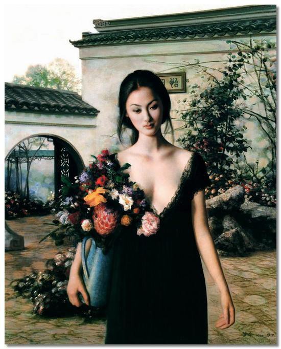 №774082 - картина, живопись азии, портрет, лица, девушка - оригинал
