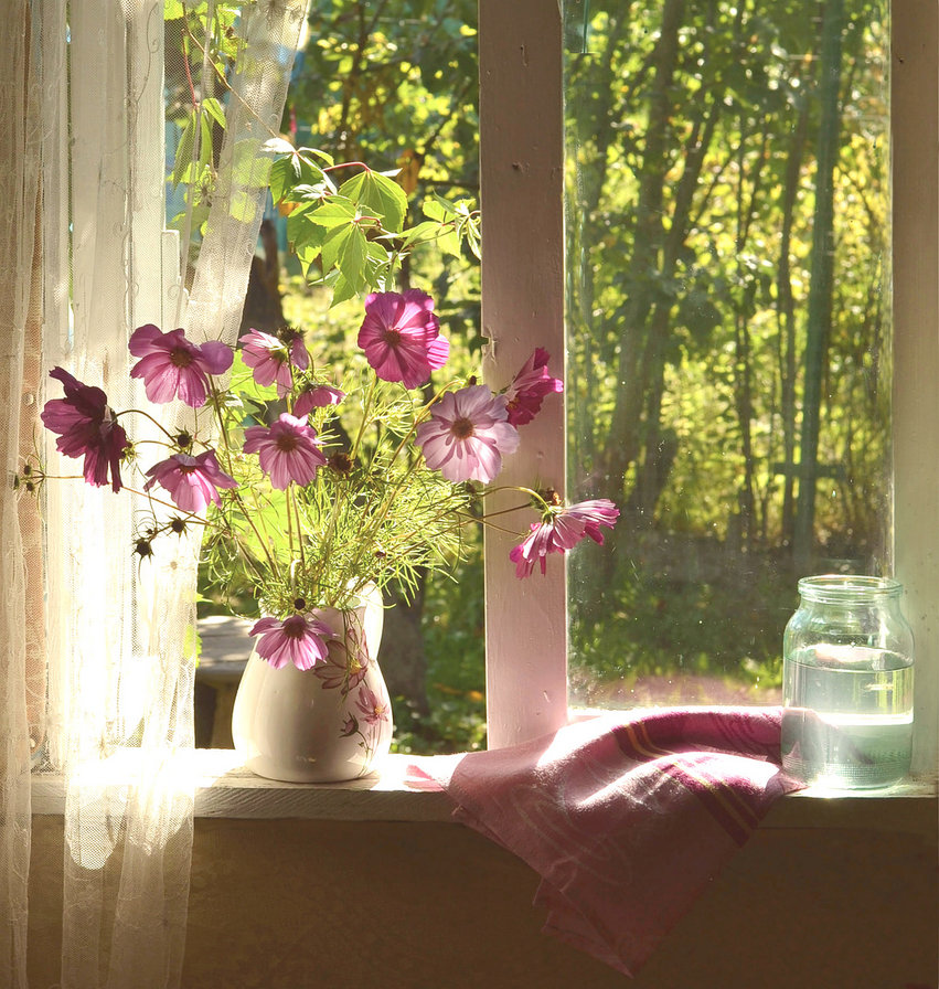 Букет - окно, ваза, цветы - оригинал