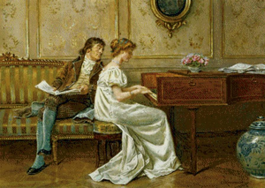 музыкальный урок - джентльмен, ноты, леди, музыкальный урок - предпросмотр