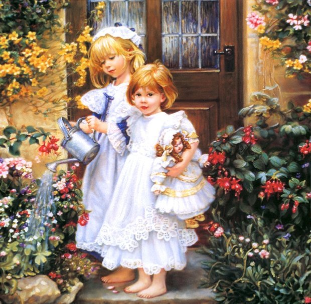 №774772 - сад, прогулка, картина, дети - оригинал