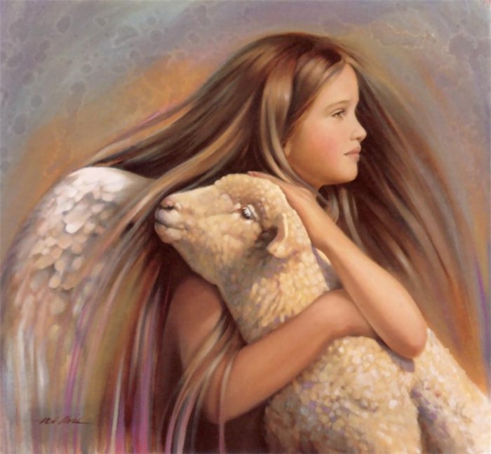 №774783 - ангел, картина, овечка, красота - оригинал