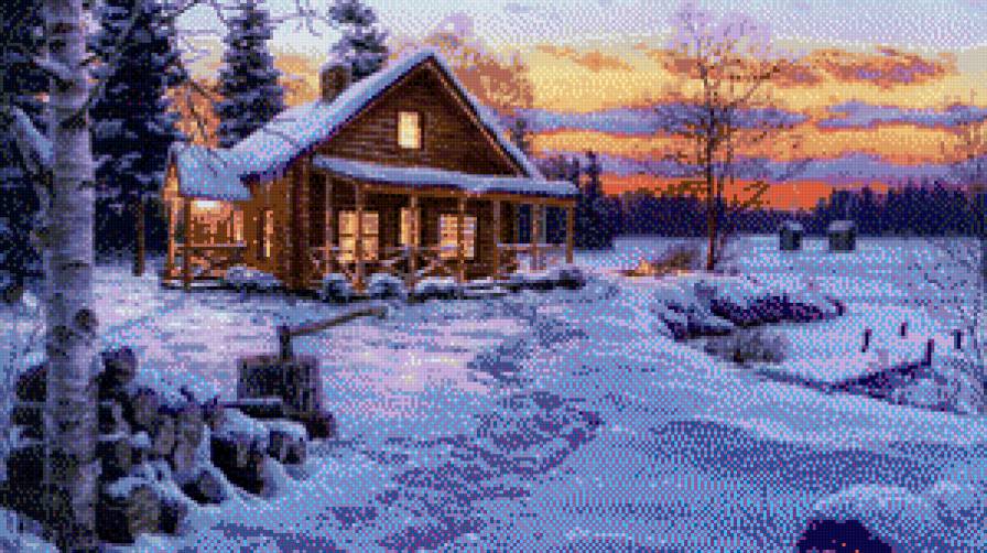 зима - картина, домик, деревня, зима - предпросмотр