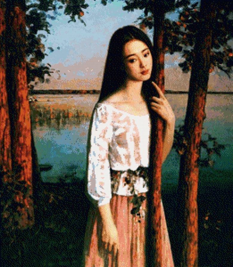 №775165 - живопись азии, лица, портрет, картина, девушка - предпросмотр