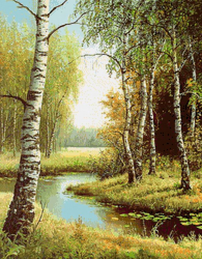 Березовая роща - роща, осень, лес, пейзаж, березы, река - предпросмотр