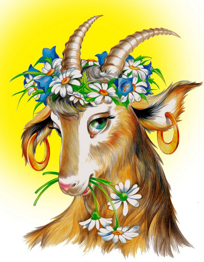 Коза - символ года 2015, цветы, коза - оригинал