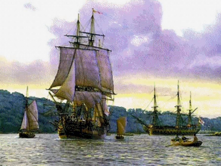 вечер на рейде - корабли, море - предпросмотр