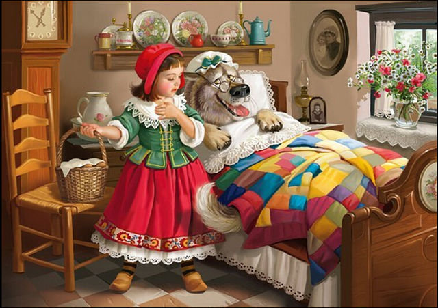 Красная шапочка и волк - дети, девочка, животные, волк, сказка - оригинал