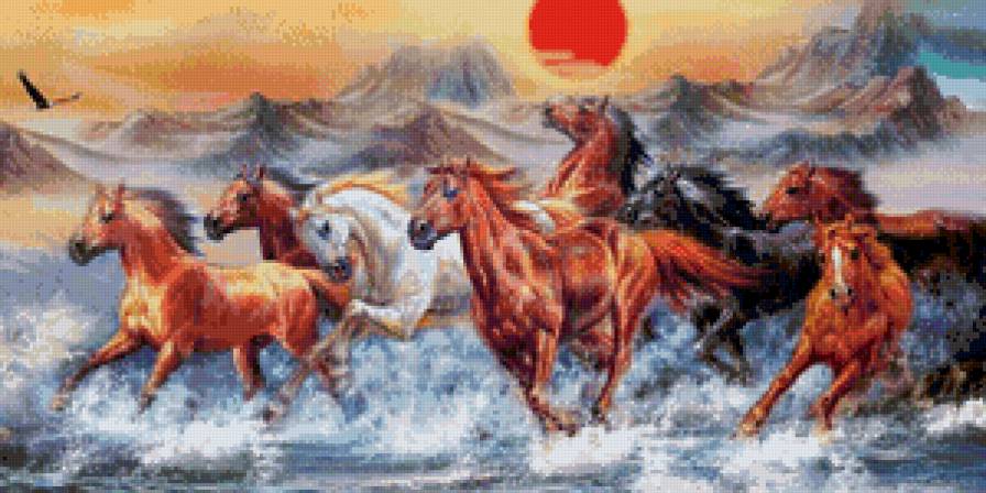 бегущие лошади - животные, картина, лошадь - предпросмотр