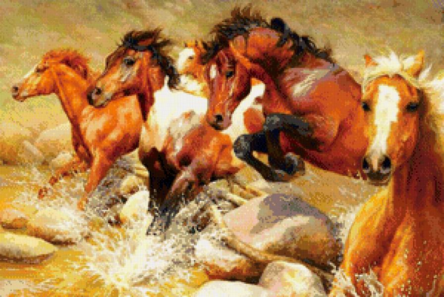 бегущие лошади - лошадь, картина, животные - предпросмотр