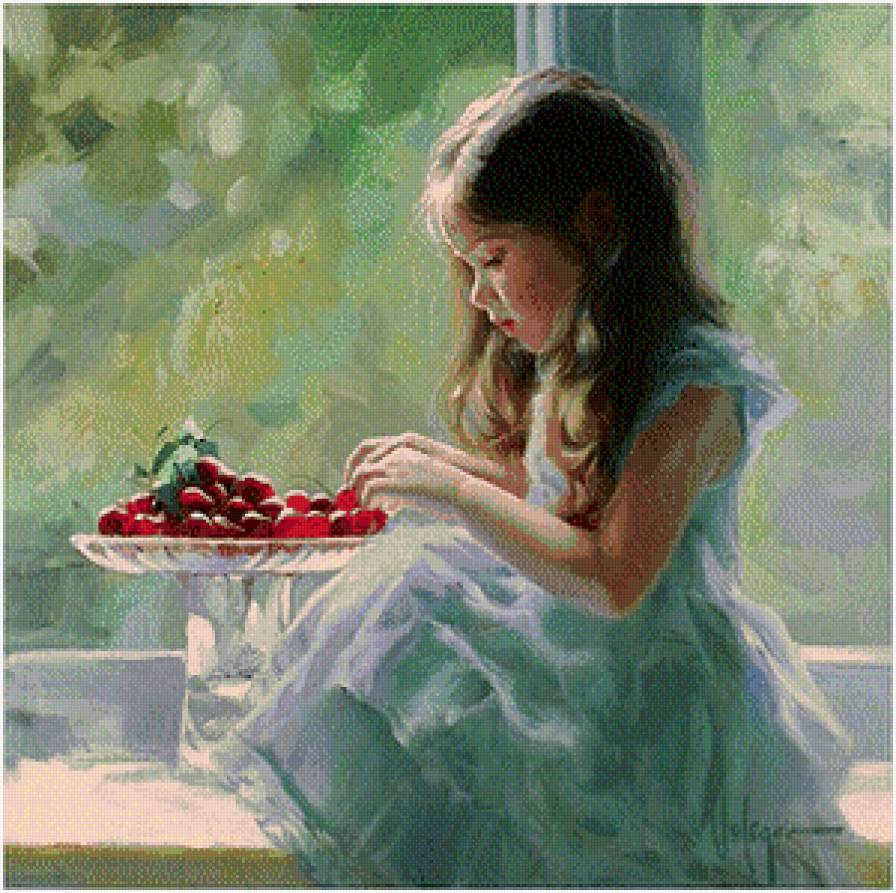 №776641 - лето, картина, ягоды, окно, девочка, дети - предпросмотр