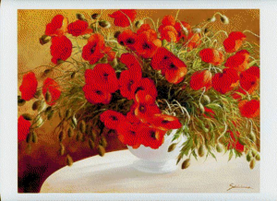 Маки в вазе - предпросмотр