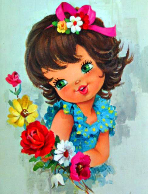 девочка - рисунок, дети, цветы, куколка - оригинал
