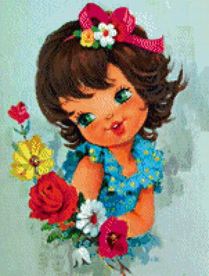 девочка - дети, цветы, рисунок, куколка - предпросмотр