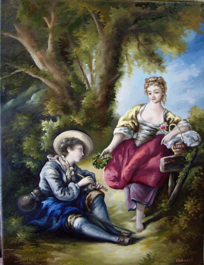 пастораль - пара, пастораль, девушка, мужчина, пастушка, двое - оригинал