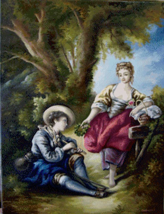 пастораль - девушка, пастораль, двое, пара, мужчина, пастушка - предпросмотр