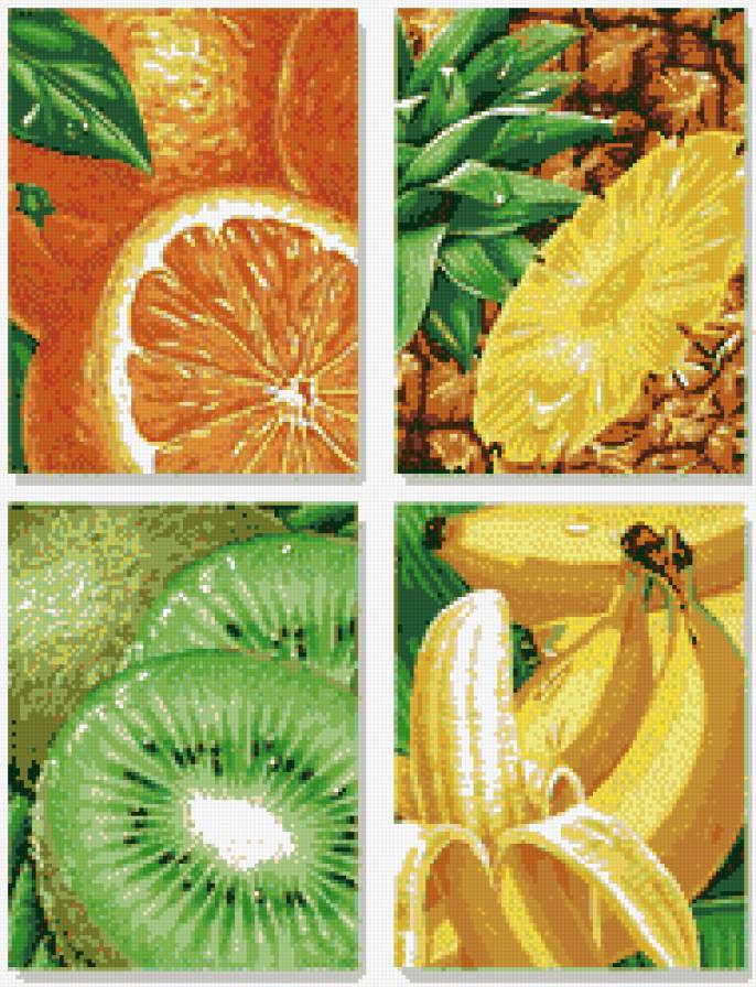 Панно из фруктов - апельсин, банан, ананас, киви, фрукты - предпросмотр