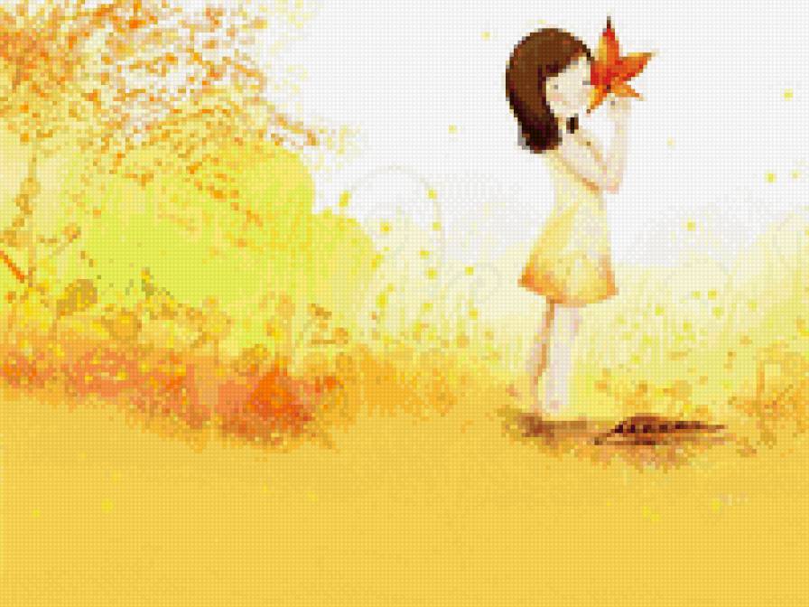 осень - пейзаж, девочка, лист - предпросмотр