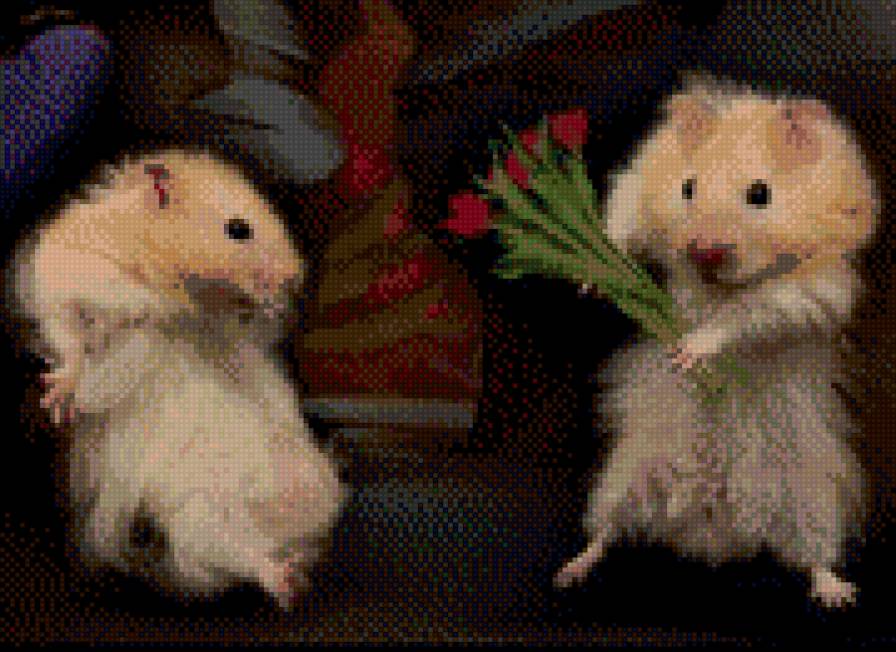 хомяки с тюльпанами - предпросмотр