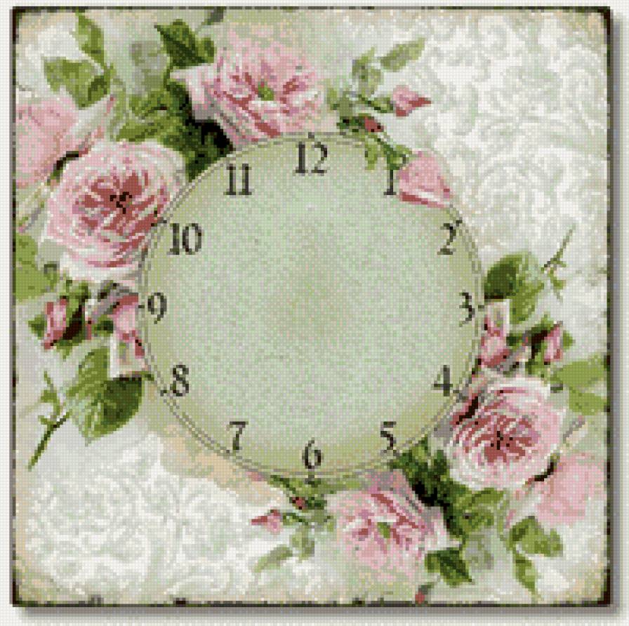 часы - картина, розы, цифры, цветы, часики, циферблат - предпросмотр