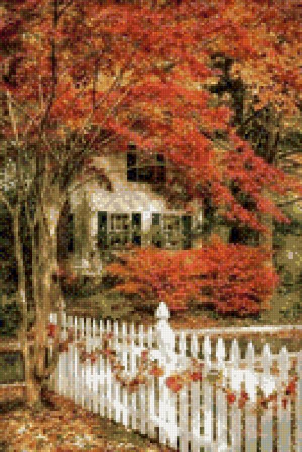 осень - пейзаж, осень, природа, дом, лес - предпросмотр