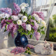 Схема вышивки «Сирень на окне»