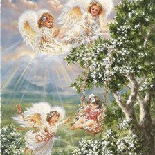 Схема вышивки «три ангела и девочка на качеле»