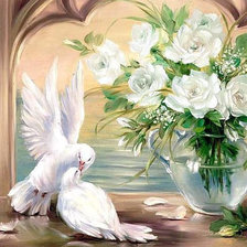 Оригинал схемы вышивки «голуби и белые розы» (№784338)