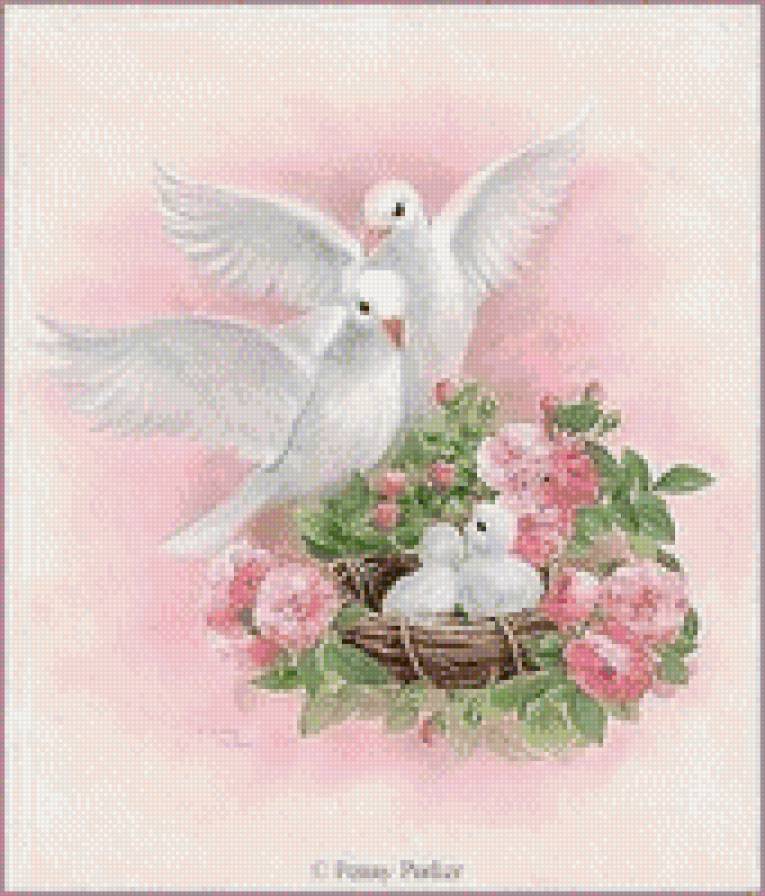 голубинная семья - голуби, птенцы, семья, гнездо - предпросмотр