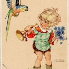 Оригинал схемы вышивки «мальчик с попугаем» (№784841)