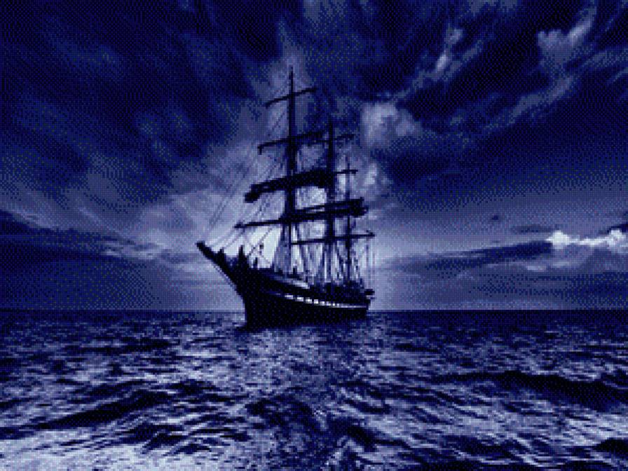 Корабль в ночи - море, ночь, облака, корабль, парус - предпросмотр