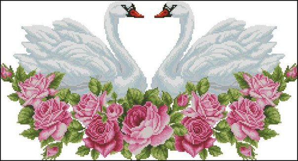 Лебеди - лебеди, цветы, животные, розы - оригинал