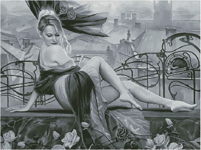 Девушка - цветы, люди - оригинал